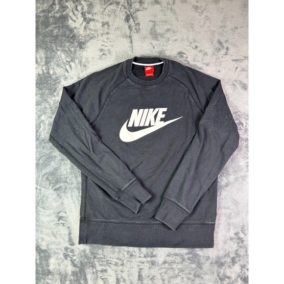 Y2K Nike Crewneck Sweatshirt Black Spellout Logo Pullover Men's Medium Fleece - Picture 1 of 7